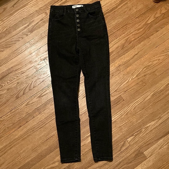 Garage black button fly high rise longer skinny jeans. - Picture 1 of 5